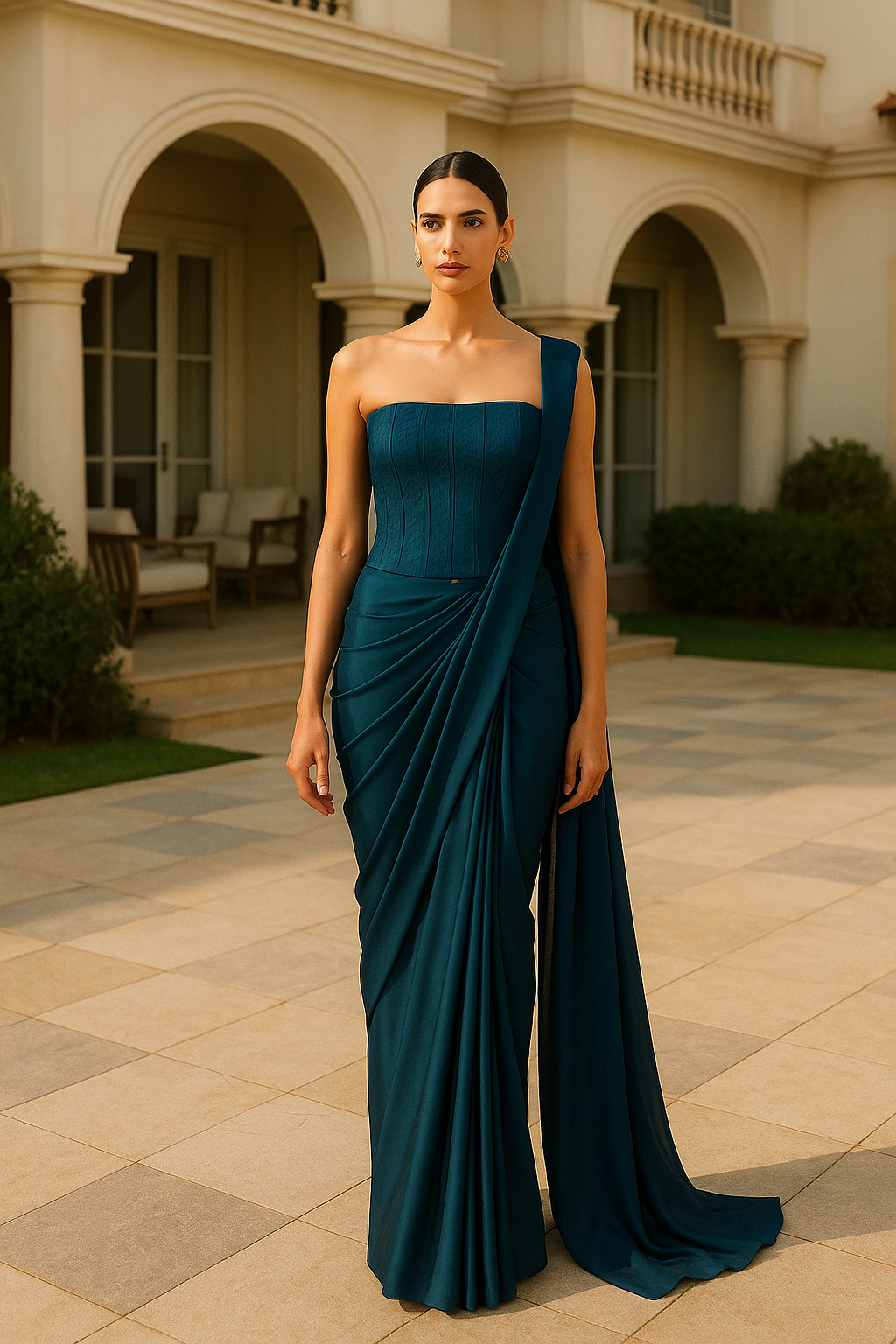 TEAL BLUE CORSET SAREE